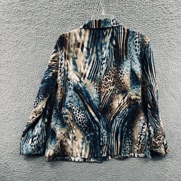 Chicos Womens Jacket 2 Large Animal Print Safari Utility Blazer Button Front - Picture 2 of 10